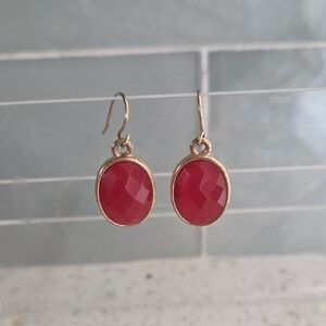 Gold and Red Oval Earrings